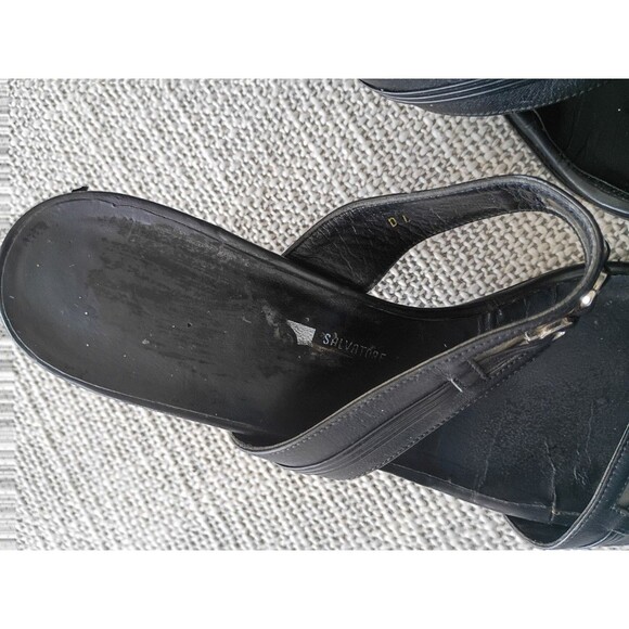 Salvatore Ferragamo Black Leather Slide Sandals Size 9.5 Kitten Heel Clear Strap - Picture 5 of 8